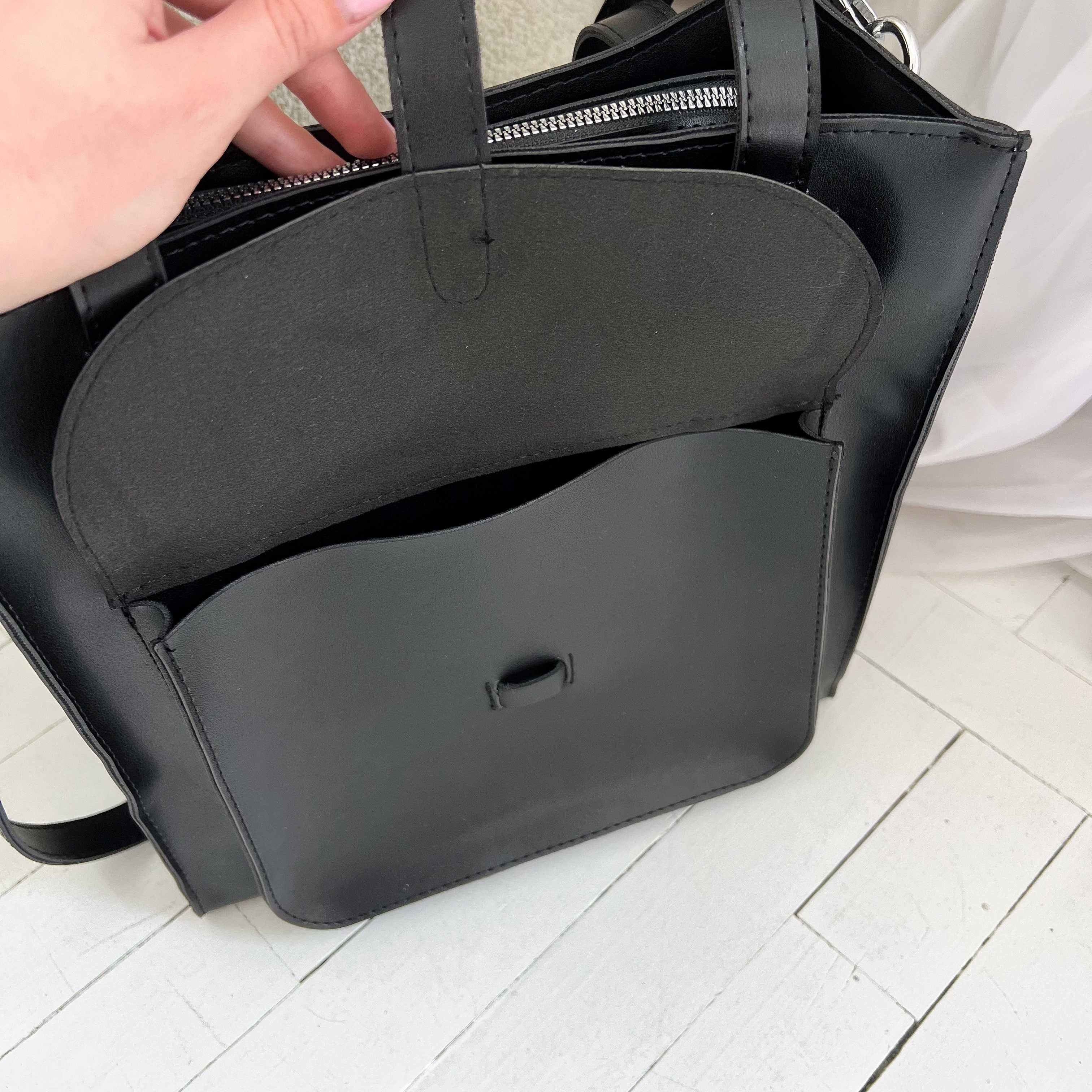 Жіноча сумка шопер чорного кольору з еко-шкіри на навчання, роботу