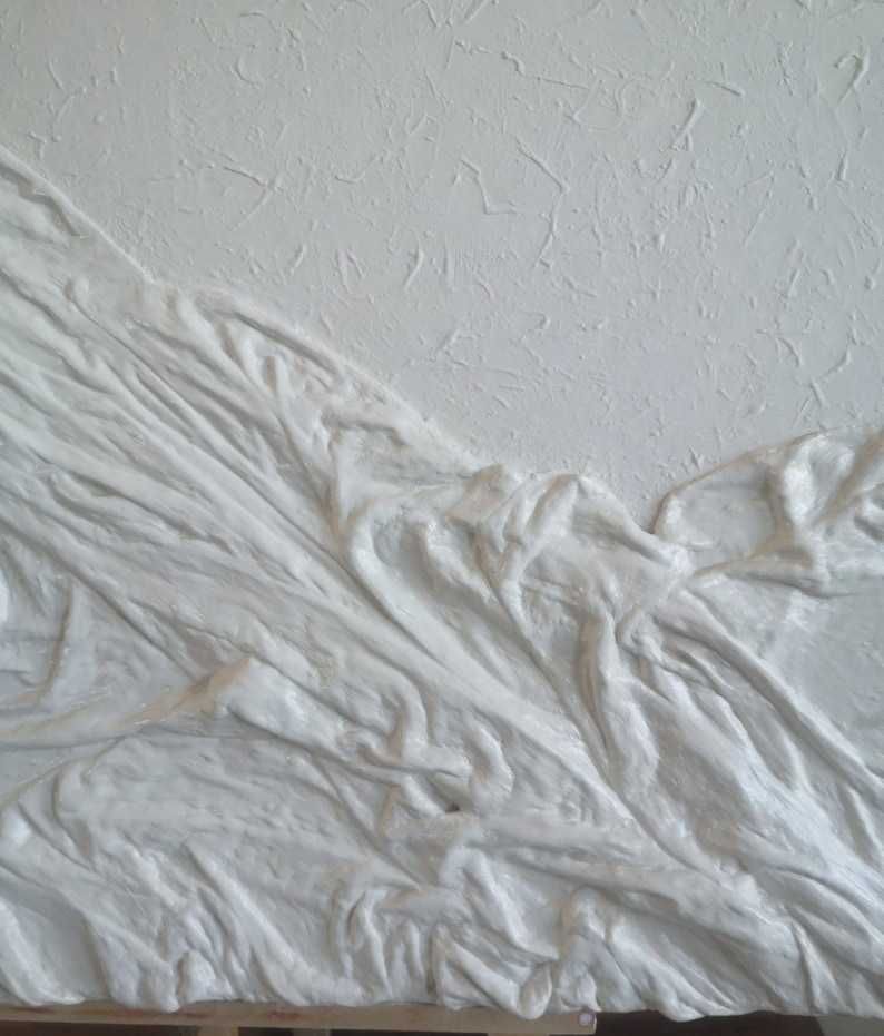 Obraz strukturalny gipsowy 100x70 modern art rzeźba biały tkanina