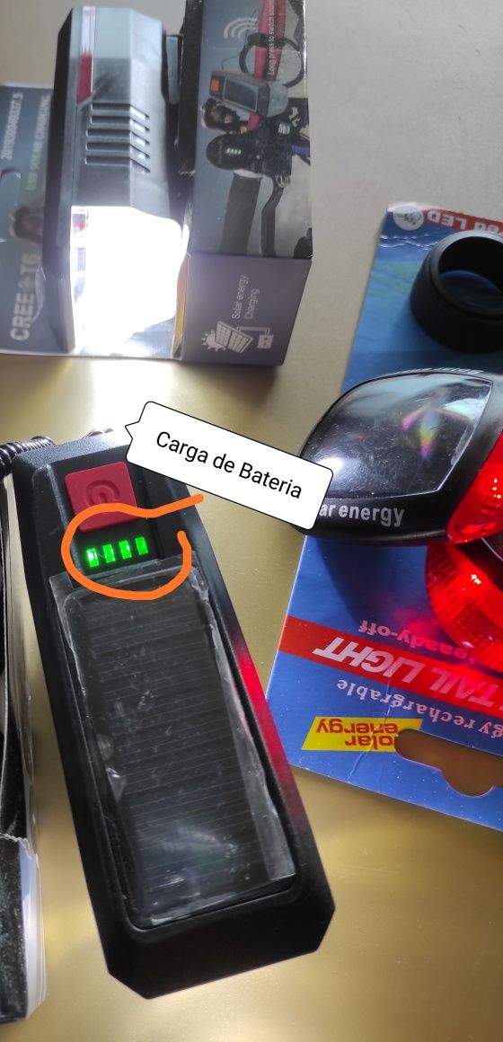 Solar dupla carga (solar + USB) luz branca da frente led + traseira