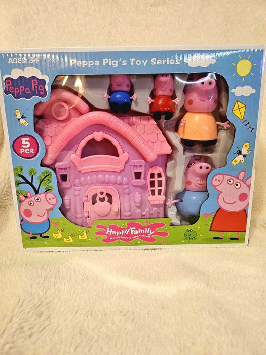 Nowy Zestaw Figurek Świnka Peppa + Różowy Domek – 4 sztuki