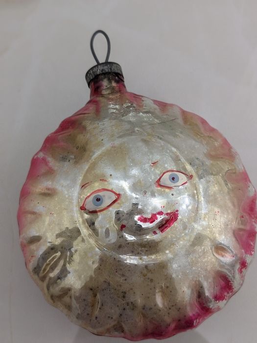 Старинная ёлочная игрушка Солнце 12 см. Толстое стекло