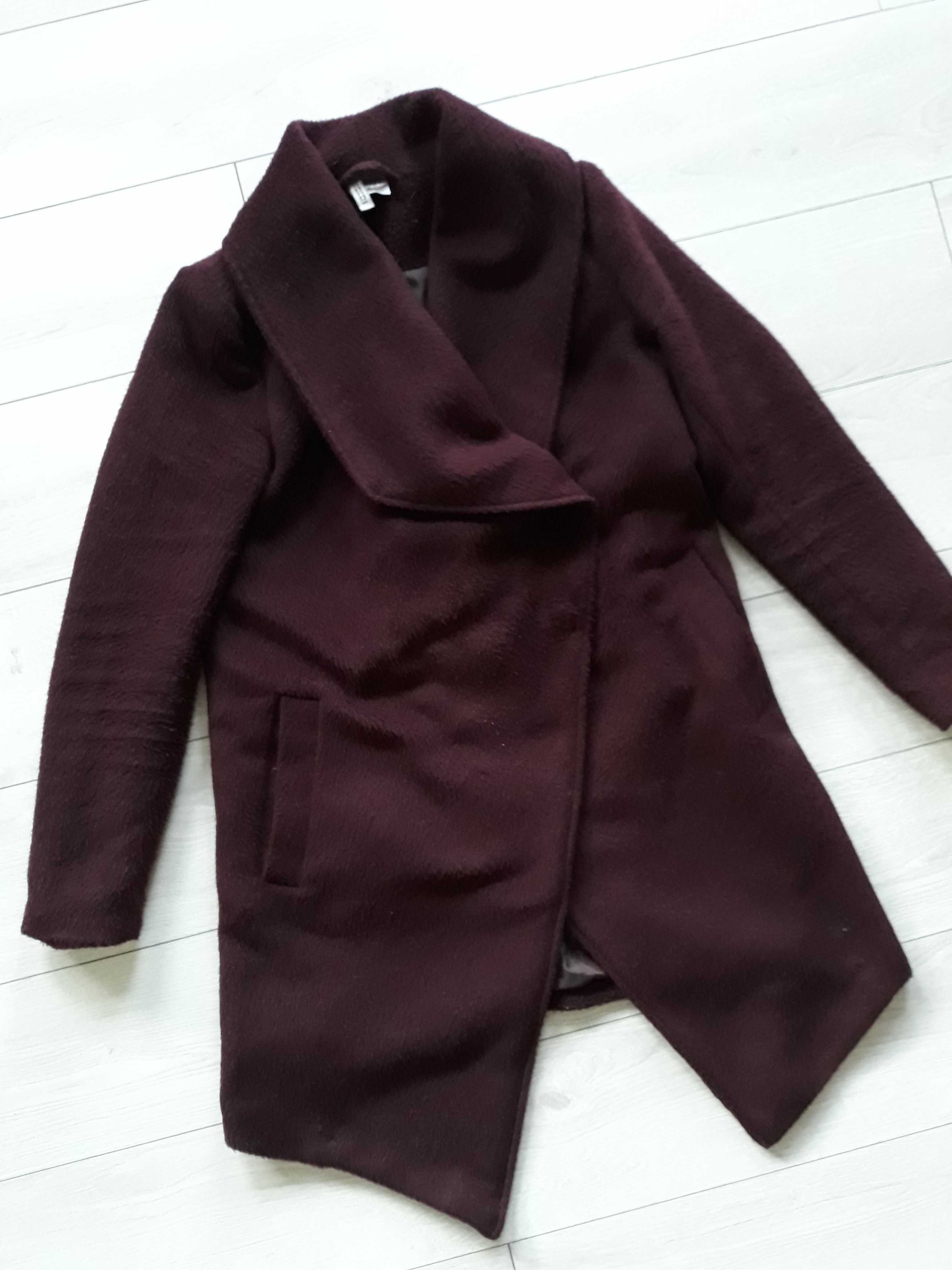 H&M burgundowy dwurzędowy zapinany płaszcz S/36