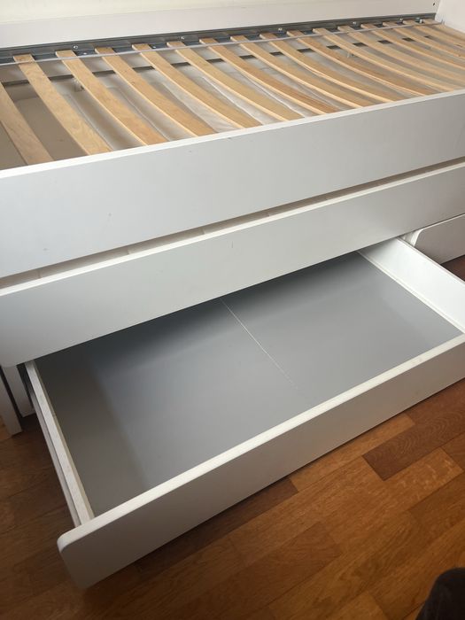 Cama individual c/cama-gaveta + arrumação, branco, 90x200 cm