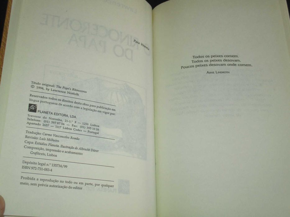 Livro O Rinoceronte do Papa Lawrence Norfolk