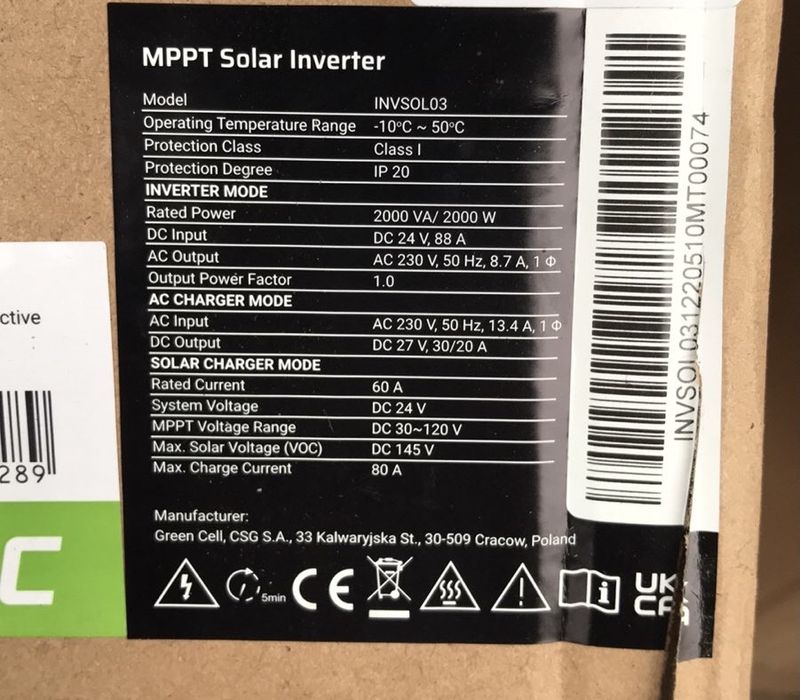 Інвертор гібридний Green Cell 24v 2 кВт 4 кВт Сонячний ПОЛЬЩА ДБЖ