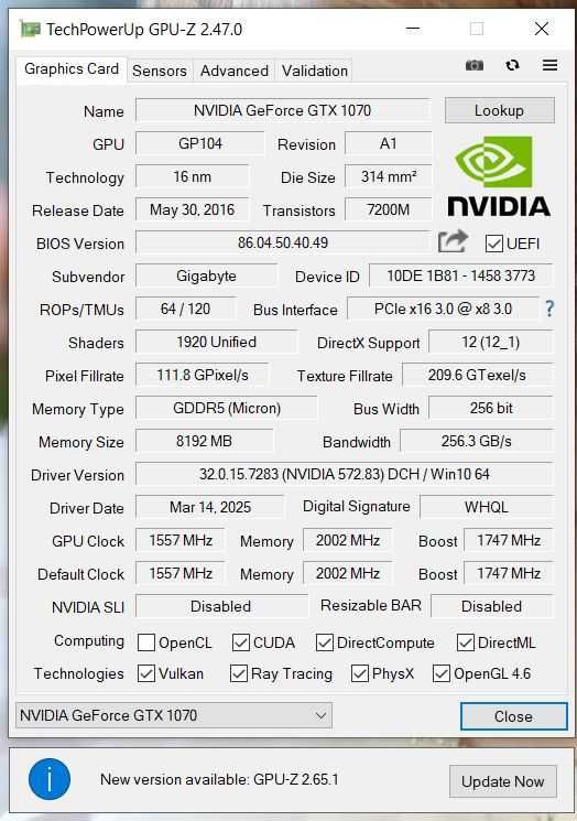 Відеокарта GeForce GTX 1070 WINDFORCE OC 8GB DDR5 256-bit