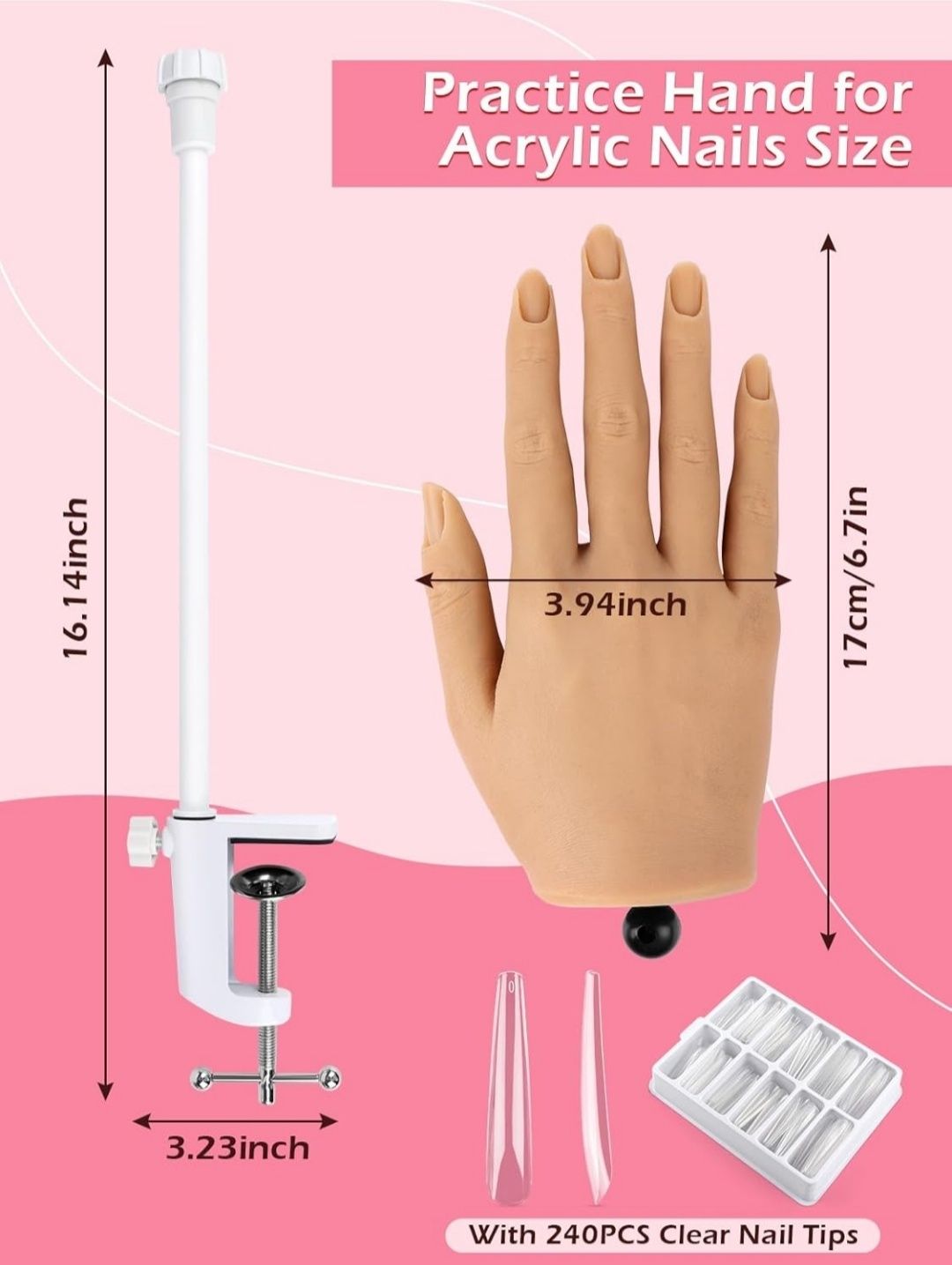 Mão de silicone para treino de manicure