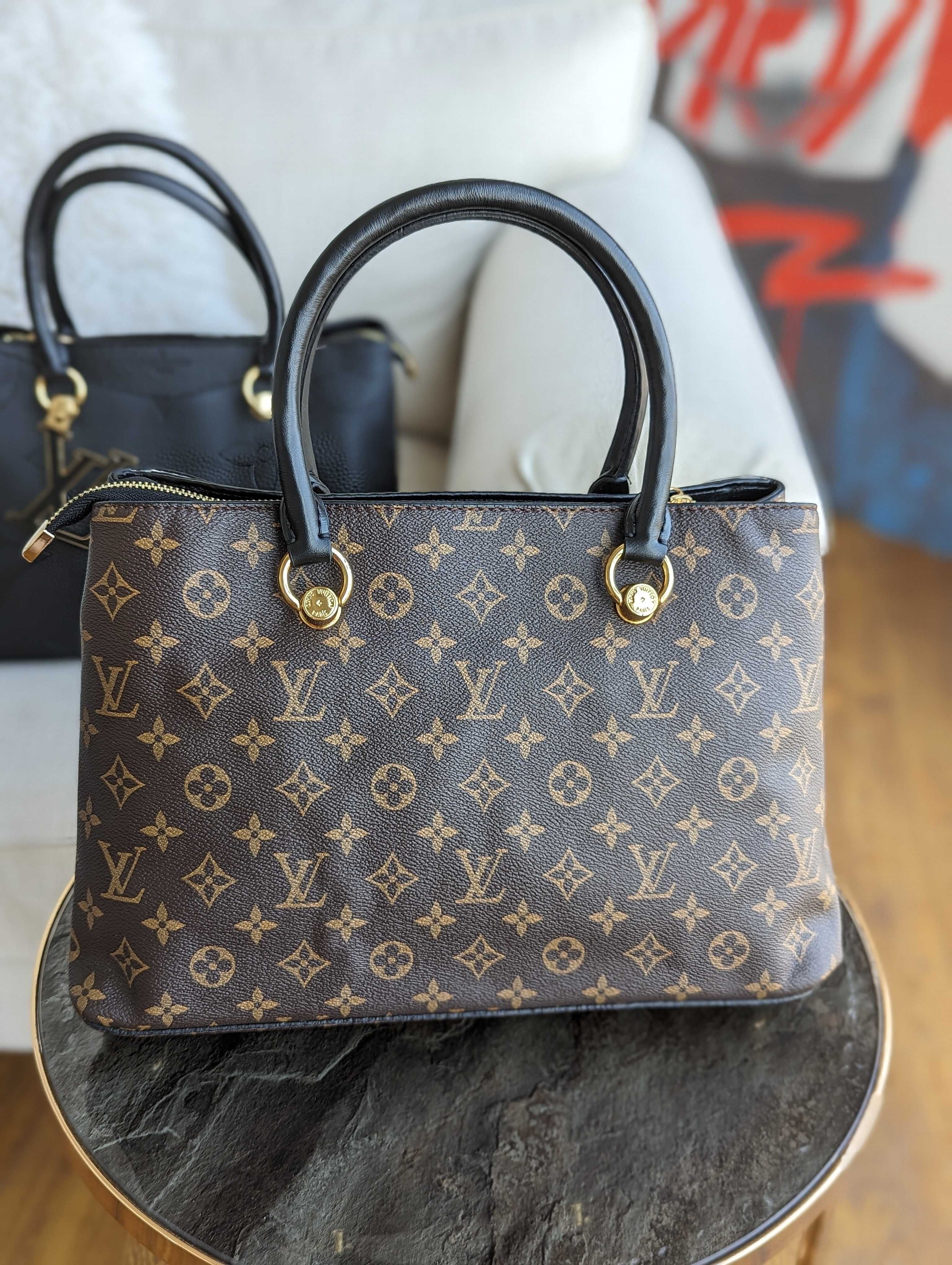 Женская большая сумка Louis Vuitton черная , коричневая Луи Виттон