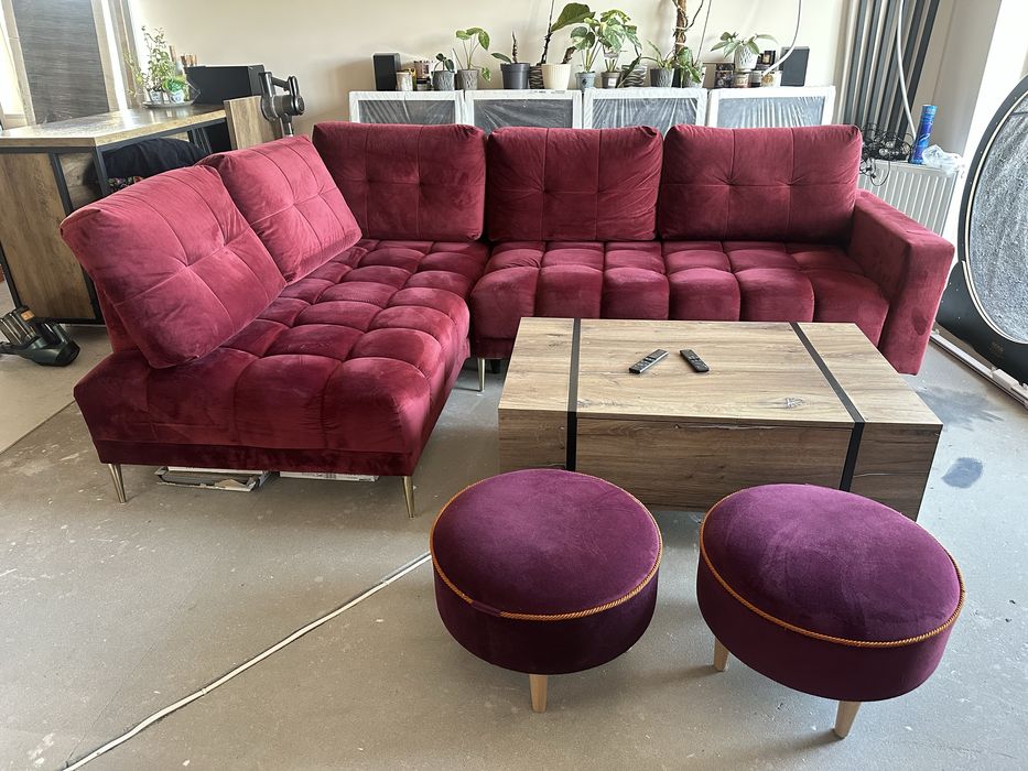 Naroznik L Rozkładany Pikowany Funkcja spania bordowy