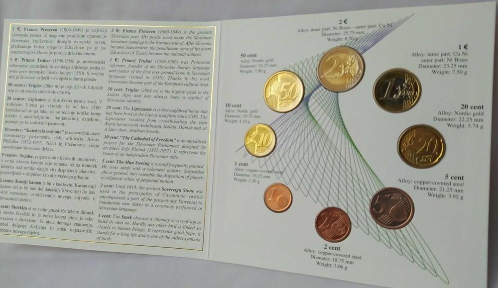 Set Conjunto Euro - Eslovénia 2007 BNC 1ct até 2 euro