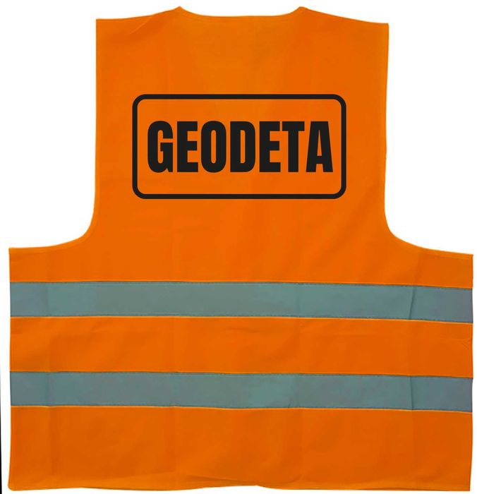 pomarańczowa kamizelka odblaskowa z nadrukiem geodeta