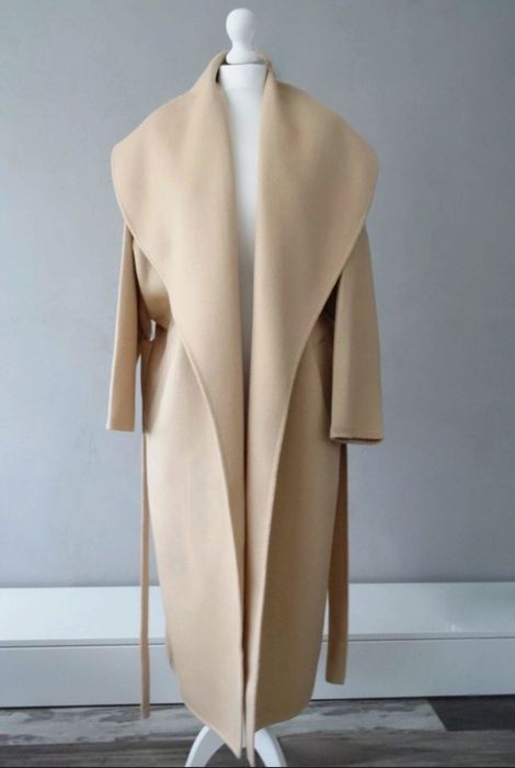 Zara Limited Edition Handmade Wełniany Płaszcz z Paskiem XS-M