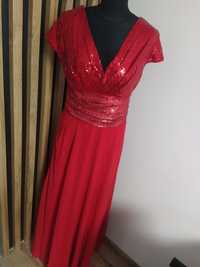 Sukienka długa suknia cekinowa cekiny czerwona wesele kopertowy dekolt