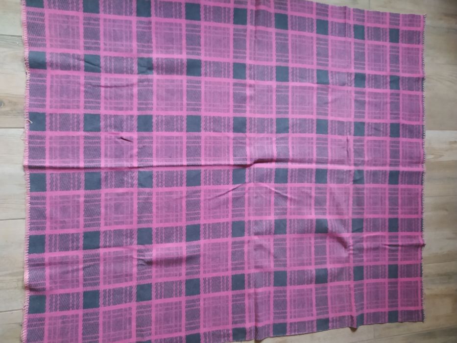 Koc PRL peerelowski krata kratka vintage bawełna 140x180  80 90sth