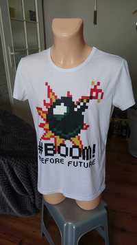 T-shirt męski bialy S Boom before future lato rozciągliwy