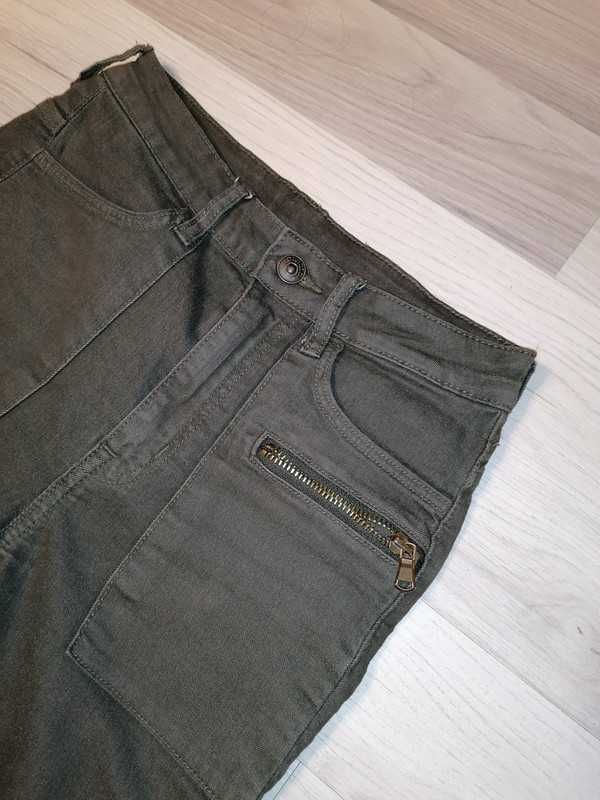 Khaki spodnie z wysokim stanek bojówki H&M 36 S zielone skinny rurki