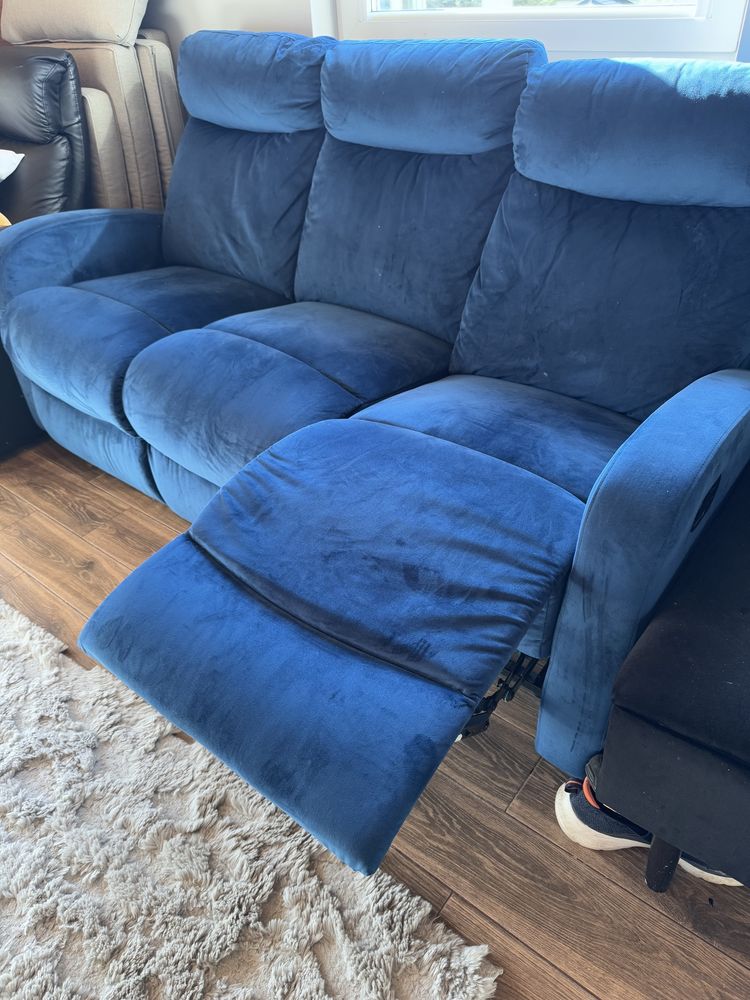 Sofa 3-osobowa welurowa z manualną funkcją relaksu