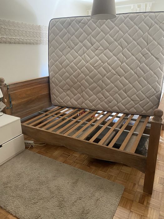 Cama casal rústica (160x200) madeira carvalho enbranquecida