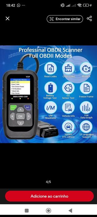Scanner/diagnóstico carro v119 máquina .