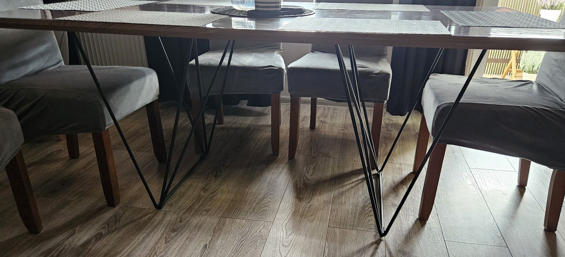 STÓŁ BIANCO 180x90 Stal + Drewno VINOTTI nowoczesny +8 krzeseł bakkely
