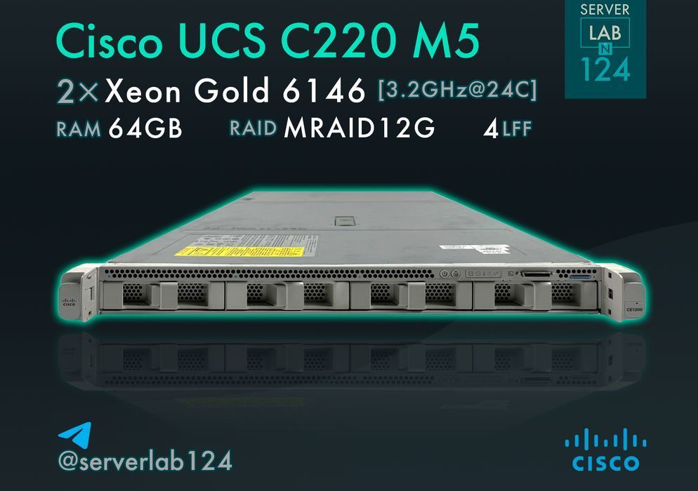 Сервер Cisco UCS C220 M5 4LFF / 2x Xeon Gold 6146 / 64GB / MRAID12G