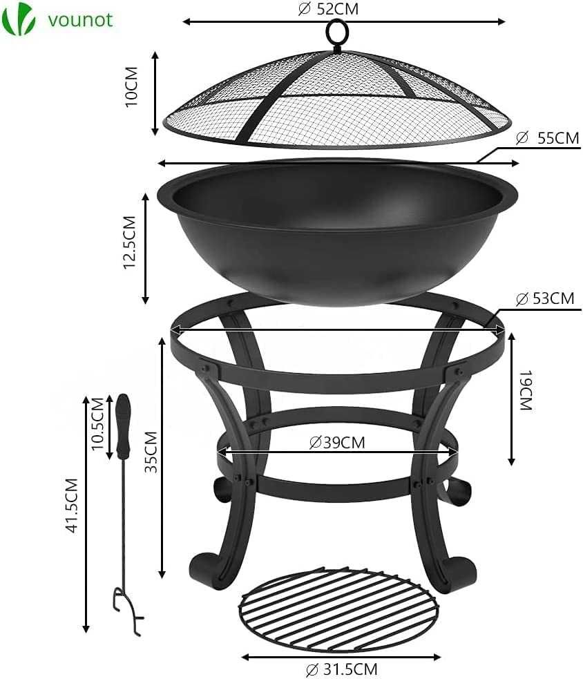 Braseiro exterior 55 cm para jardim, terraço, campismo e festa