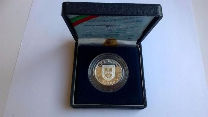 Moeda de 25$00 Portugal-Europa 1986, em Prata PROOF em caixa da INCM.