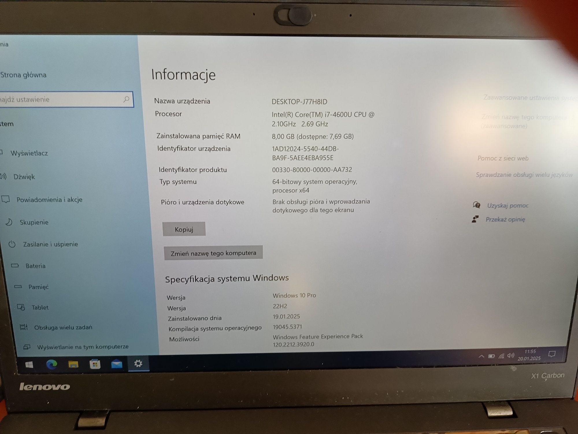 Lenovo X1 Carbon Gen1 i7/8GB/500GB SSD/Win10 Pro