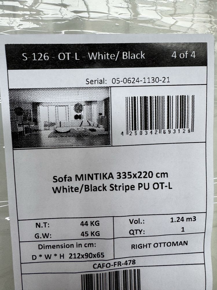 Narożnik, sofa nowy bialo czarny z ekologicznej skory