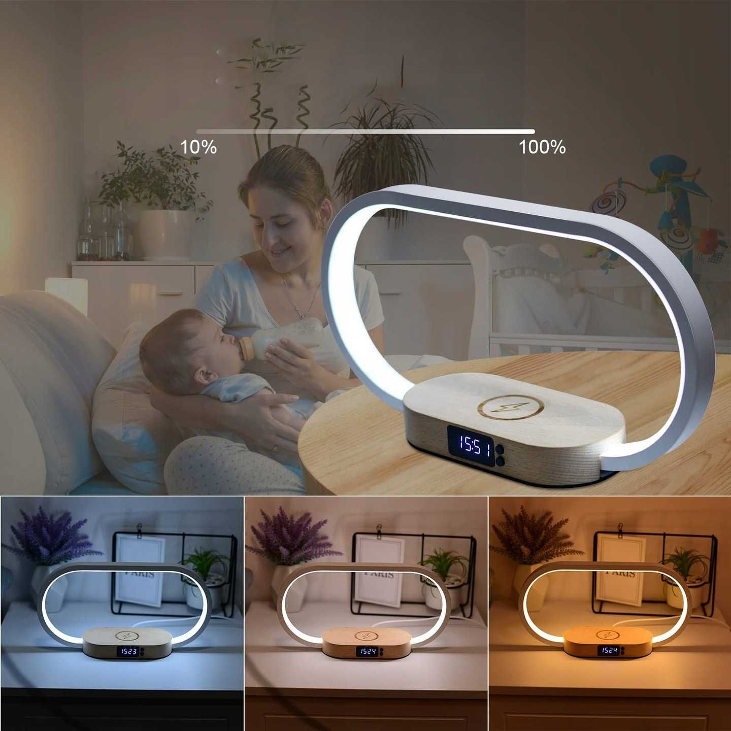 Lampka Nocna Dotykowa Biurkowa LED Ładowarka Indukcyjna 10W