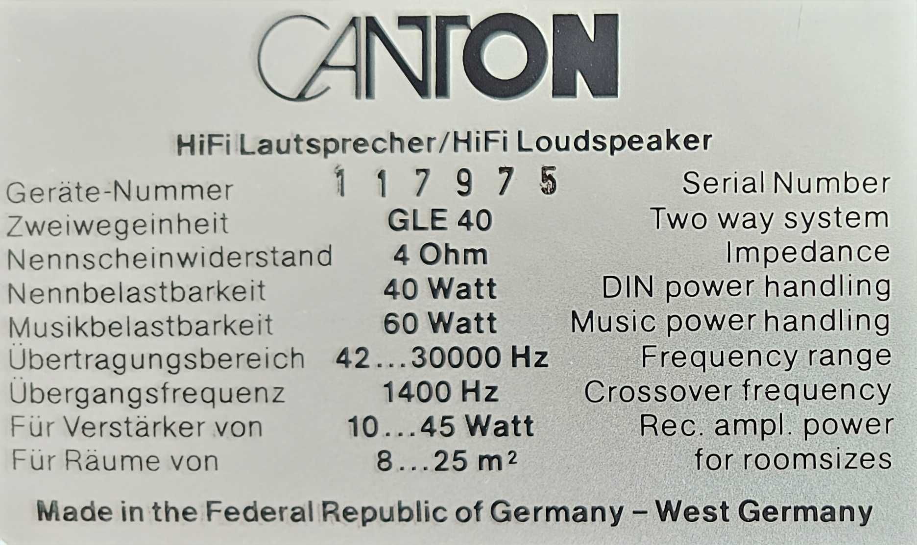 Canton GLE40 - kolumny, komplet 2 szt., made in Germany