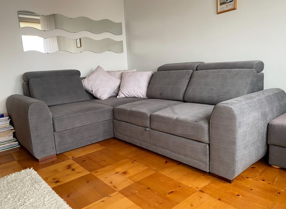 Kanapa duża rozkładana szara