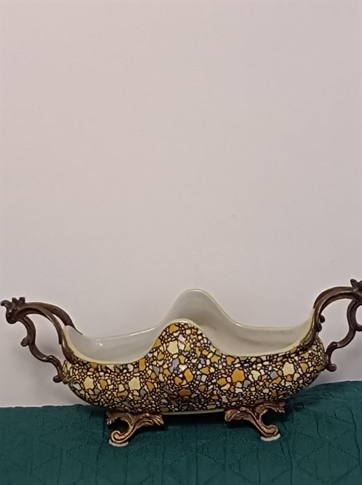 Żardiniera porcelana okuta brązem. Mozaika. Art Deco. .Krakelura..