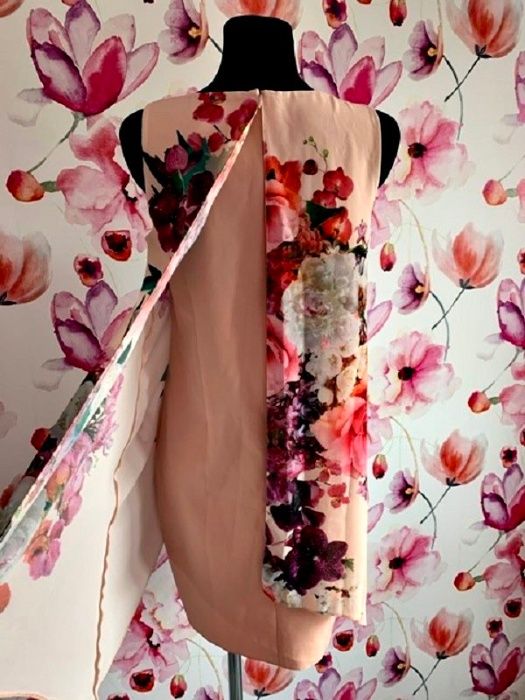 wallis sukienka midi brzoskwiniowa luźny fason kwiaty hit roz.36
