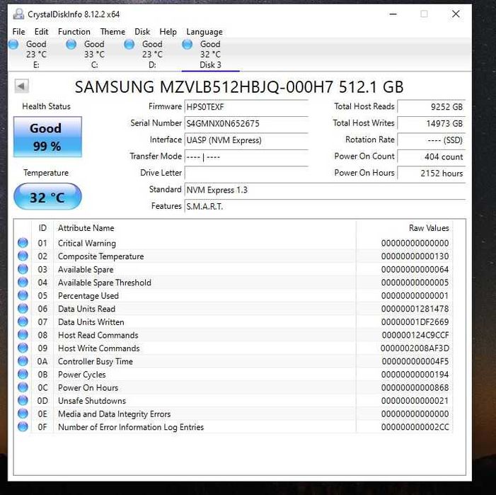 SSD Samsung PM981a M.2 NVMe 512Gb 2280