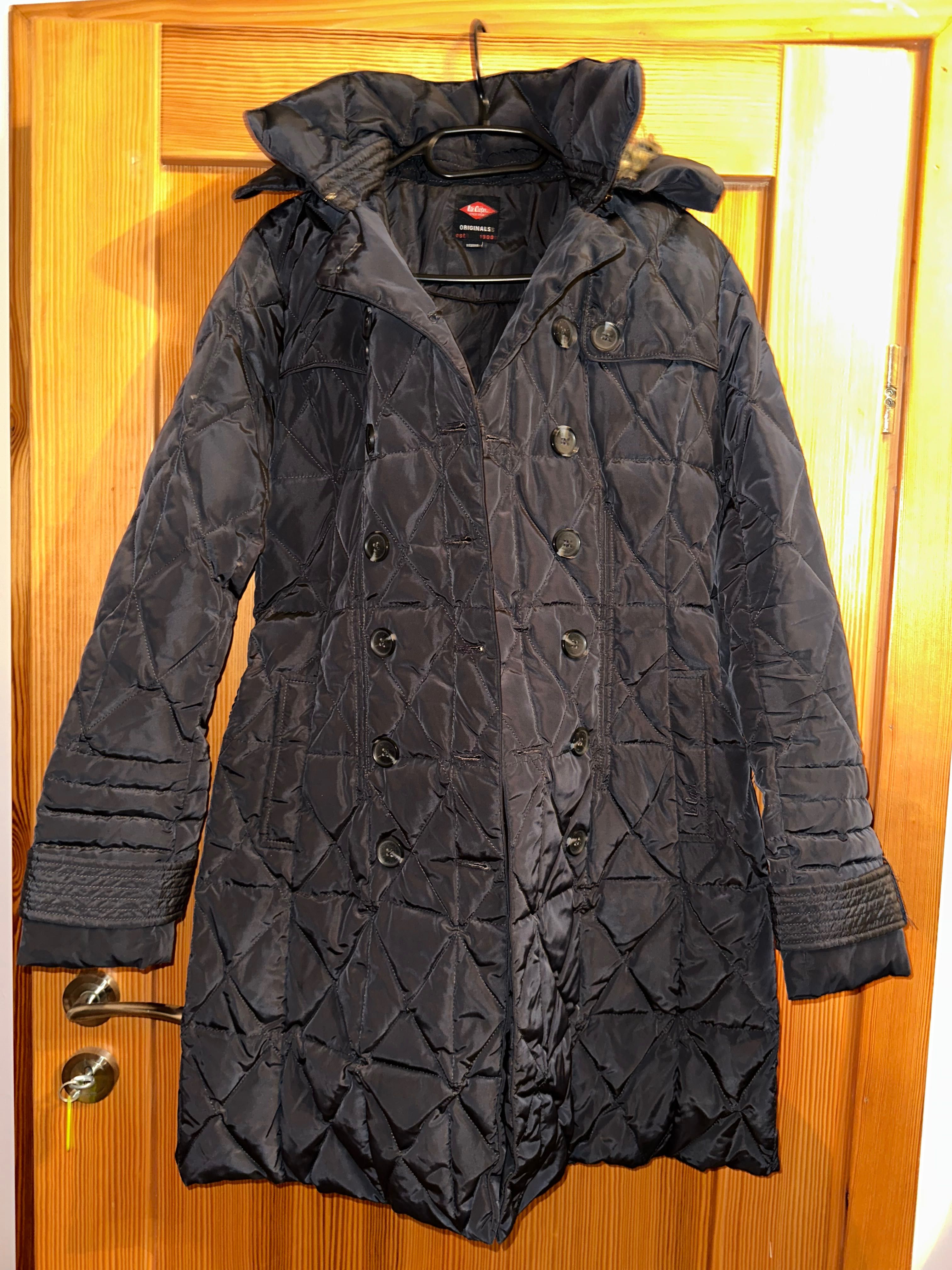 Płaszcz puchowy puffer jacket coat Lee Cooper z kapturem z futrem