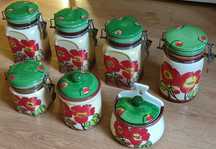 Pojemniki Ceramiczne Komplet Antyczny Pojemników w Kwiaty PRL Vintage