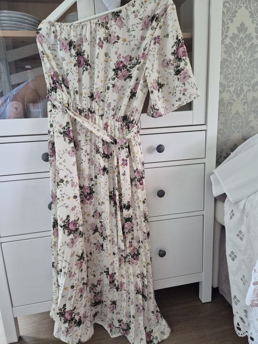 Piekna elegancka jal Nowa sukienka na jedno ramie w kwiaty, midi