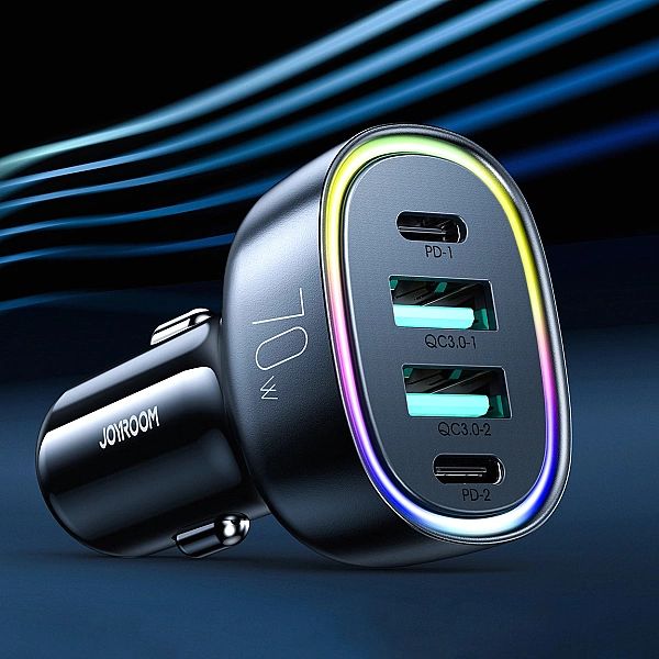 Joyroom ładowarka samochodowa 70W z 4 portami: 2 x USB C, 2 x USB czar