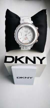 Piękny zegarek DKNY z cyrkoniami i ceramiczną bransoletą, jak nowy!