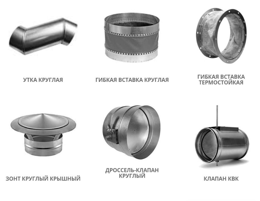 Воздуховоды для вентиляции. Оцинкованные трубы, заготовка, фасонина.