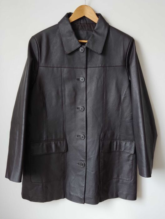 Коричнева шкіряна куртка-піджак