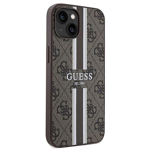 Etui Guess 4G Printed Stripes MagSafe na iPhone 15 / 14 / 13 - brązowe