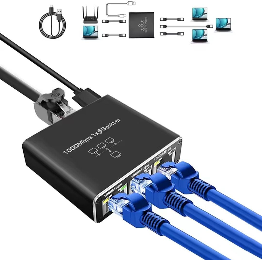 Сплитер интернет на 4 порта Rj45 на 1000 мегабит