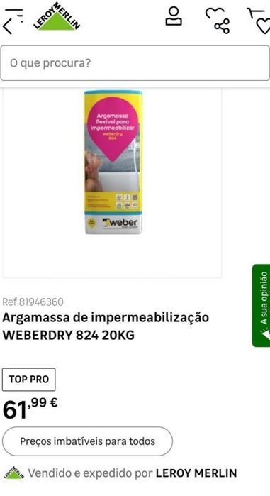 Argamassa de impermeabilização WEBERDRY 824 20KG