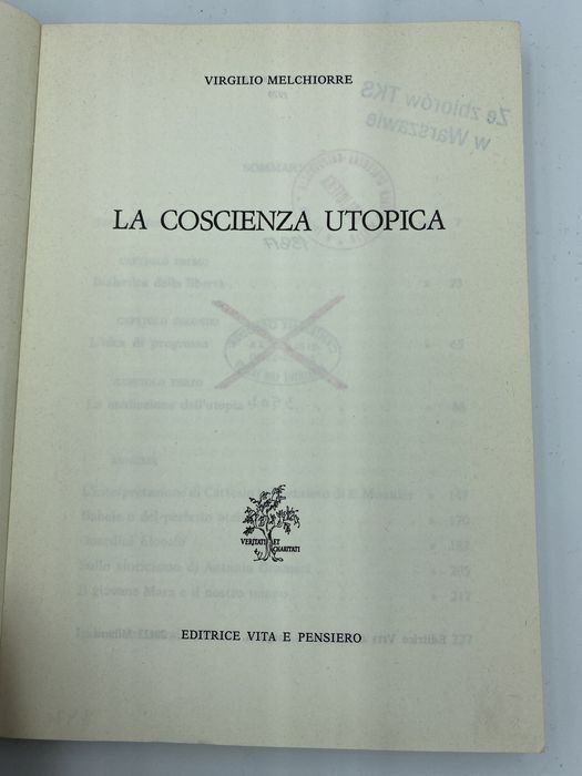 Virgilio Melchiorre La coscienza utopica Książka po włosku