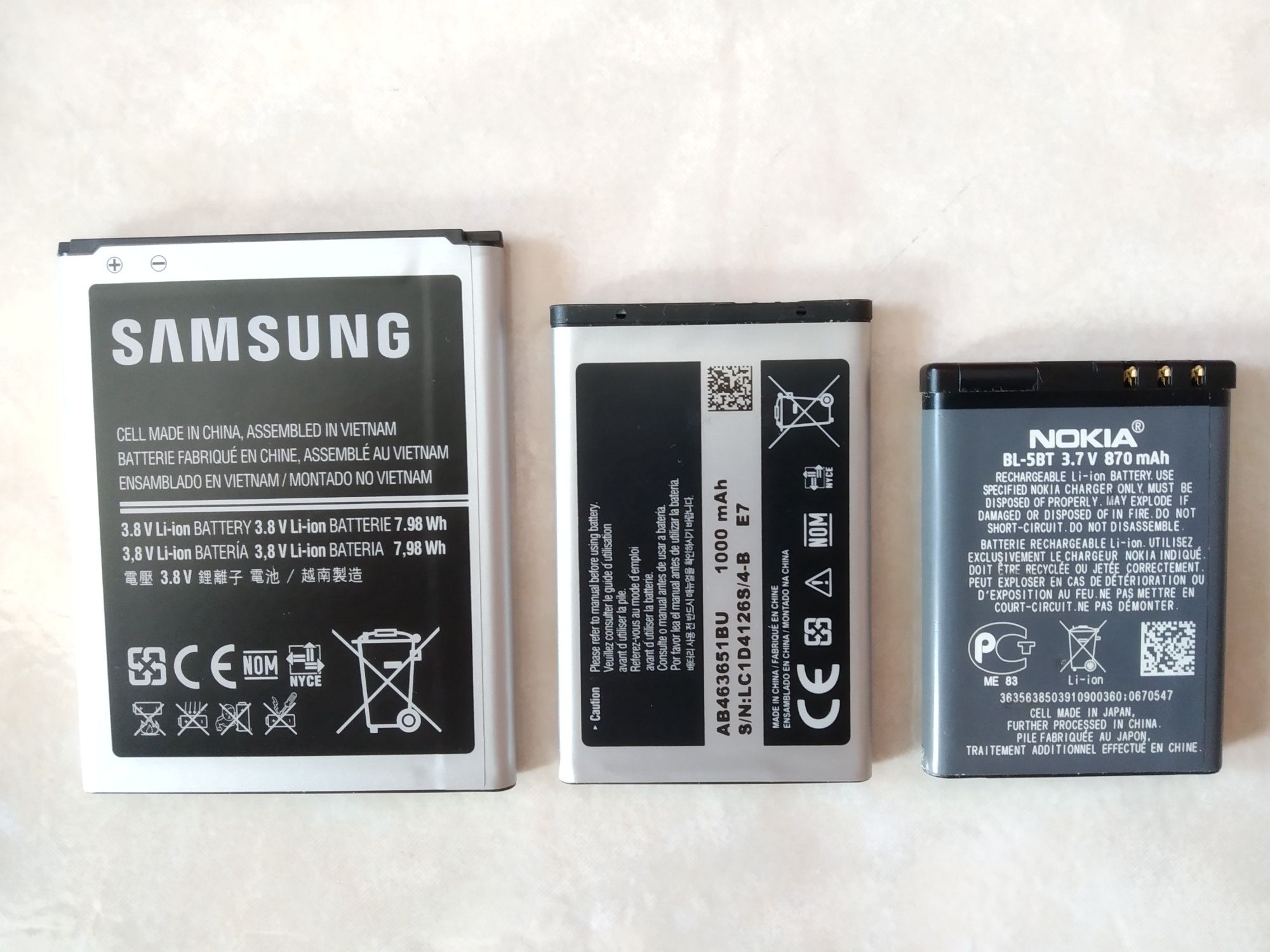 Baterias para telemóvel Samsung e Nokia
