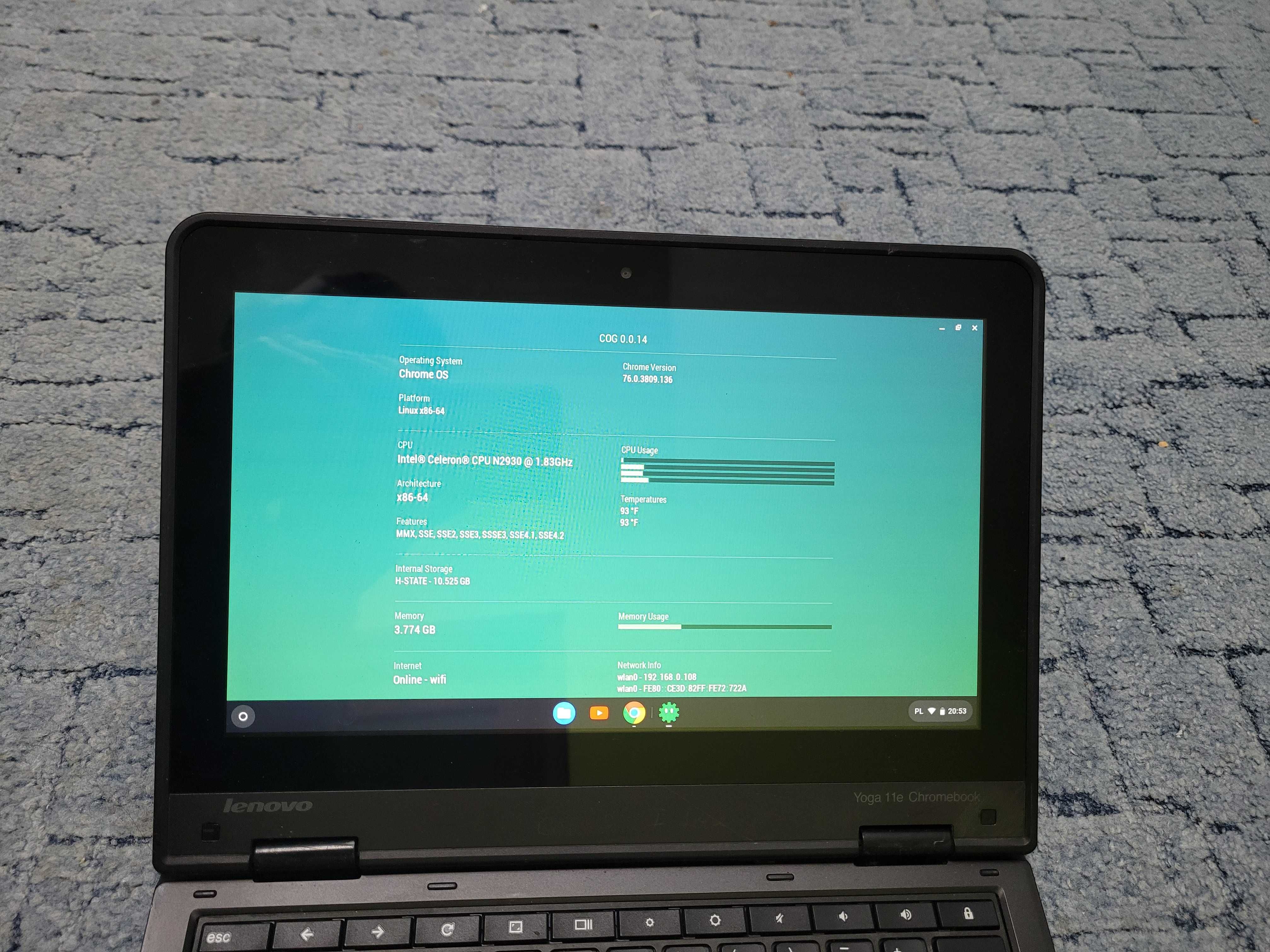 Lenovo Yoga 11e Chromebook N2930 4gb Ram 16gb 11,6 Cala Dotykowy