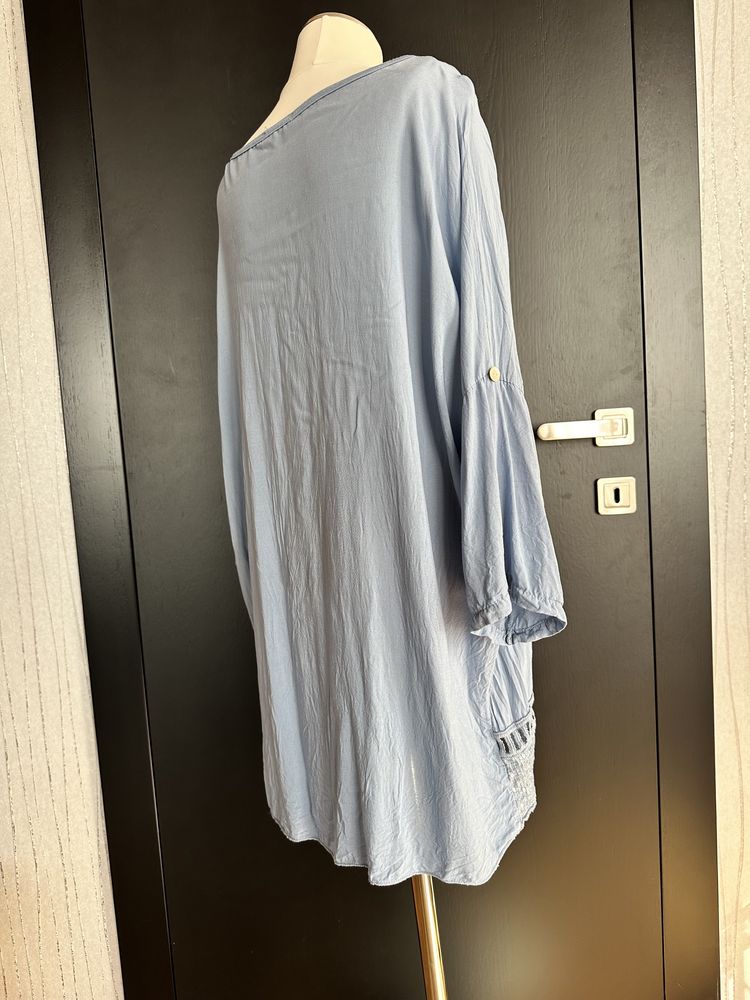 Niebieska bluzka damska wiskoza dluga tunika L XL