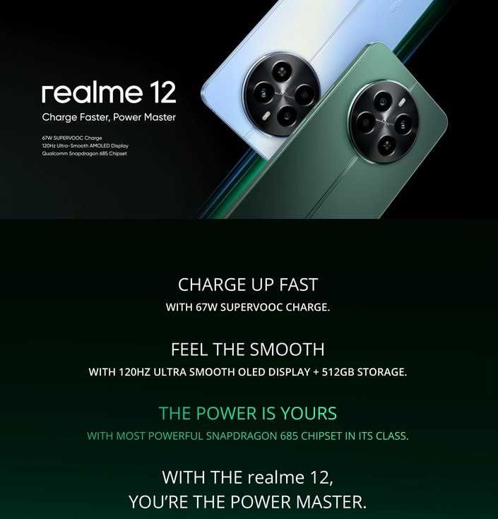Realme 12 4g, Snap 685, 120Hz, Amoled , 8/512Gb, 50Mp Sony, NFC, 67W